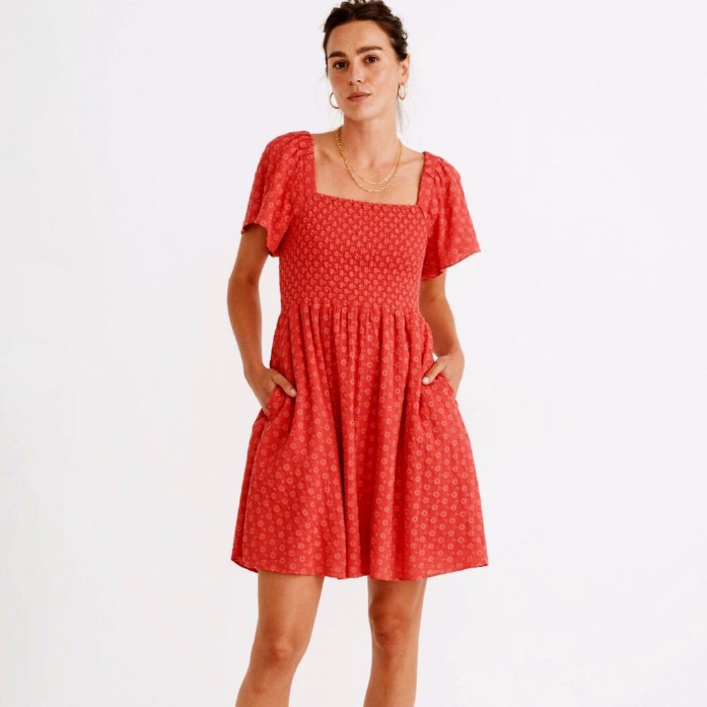 Madewell - Eyelet Lucie Smocked Mini Dress